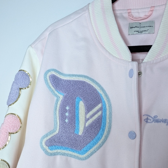 NWT Disney x Stoney Clover Lane Varsity Snap Button Jacket Baby Pink Cream XL - Picture 4 of 11